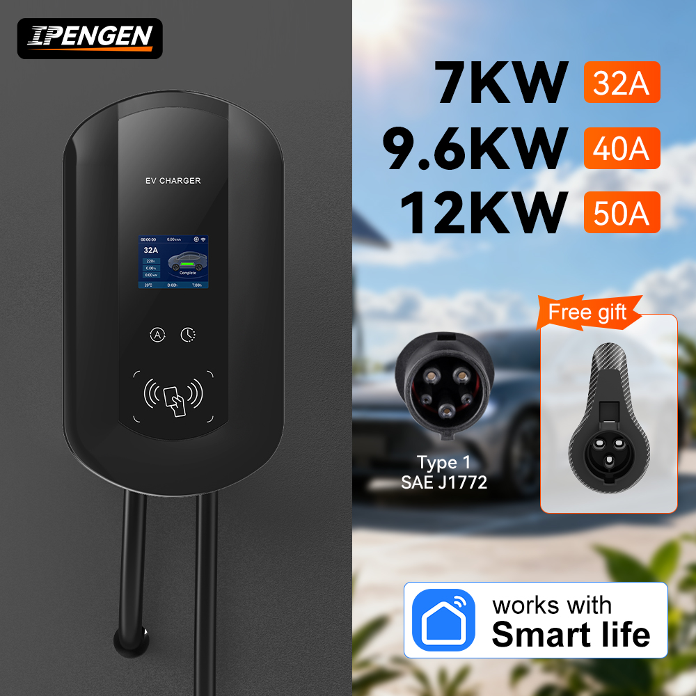 Wallbox Ev - IPENGEN 32A/40A/50A EV-Ladestation 7/9,6/11KW Elektrofahrzeug-Ladegerät Typ1