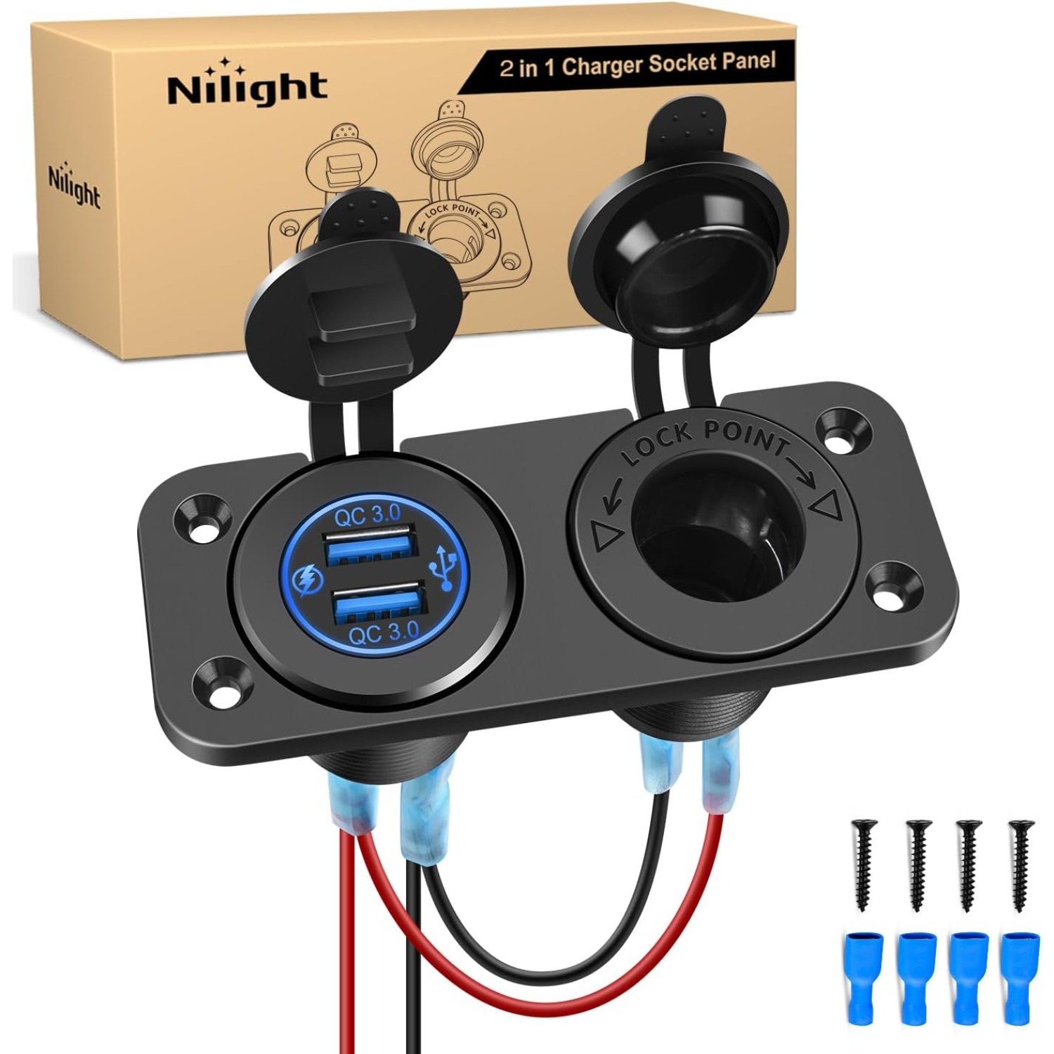 Ev Charger - Nilight QC 3.0 Dual-USB-Ladegerät und Zigarettenanzünder-Buchse